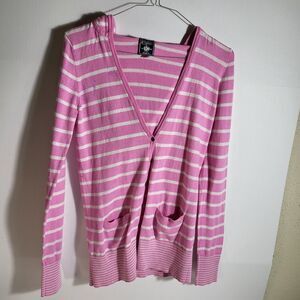 Victoria's Secret PINK Pink & White Striped Cardigan Sweater Medium Small Cotton